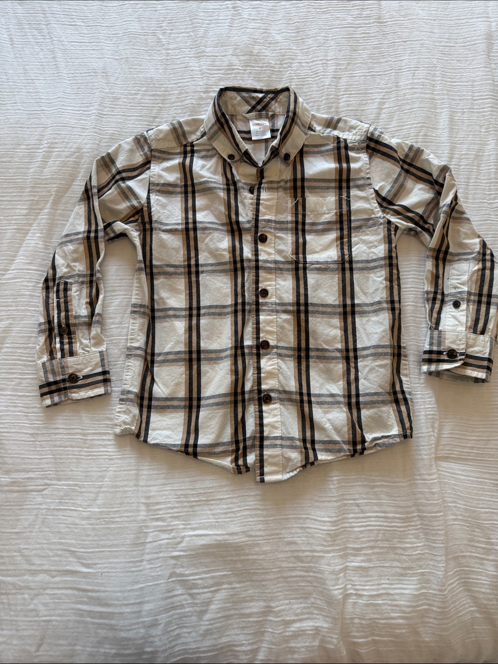 Boys Beige Plaid Button-Up Shirt size 6